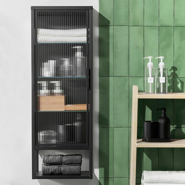 [IKEA/イケア/通販]MOSSJON モスショーンウォールキャビネット 棚板/ガラス扉付き, チャコール,36x18x102 cm[E](80573170) |  | 02