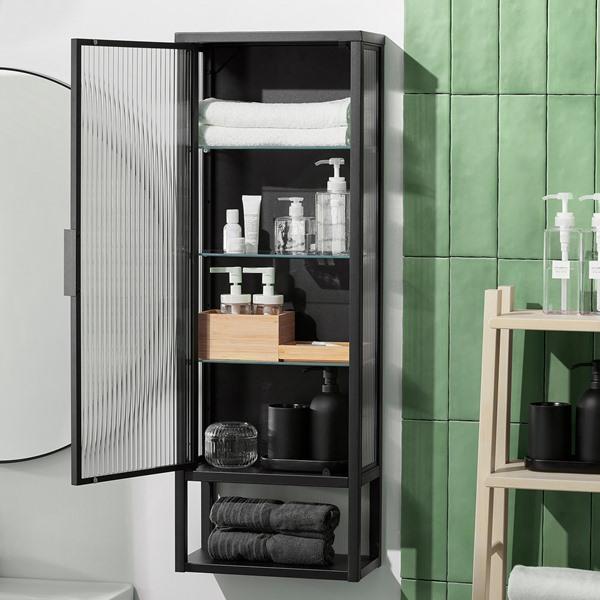 [IKEA/イケア/通販]MOSSJON モスショーンウォールキャビネット 棚板/ガラス扉付き, チャコール,36x18x102 cm[E](80573170) |  | 04