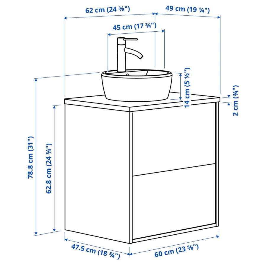 [IKEA/イケア/通販]HAVBACK ハーヴベック / TORNVIKEN トールンヴィーケン 洗面台 引き出し付き/洗面ボウル/水栓, ホワイト/ホワイト 大理石調, 62x49x79 cm[5]( |  | 06