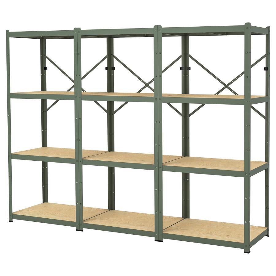 [IKEA/イケア/通販]BROR ブロール シェルフユニット, グレーグリーン/パイン材合板, 254x55x190 cm[15](89532180) | 