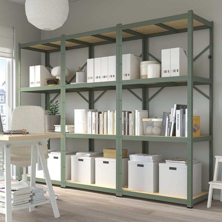 [IKEA/イケア/通販]BROR ブロール シェルフユニット, グレーグリーン/パイン材合板, 254x55x190 cm[15](89532180) |  | 02