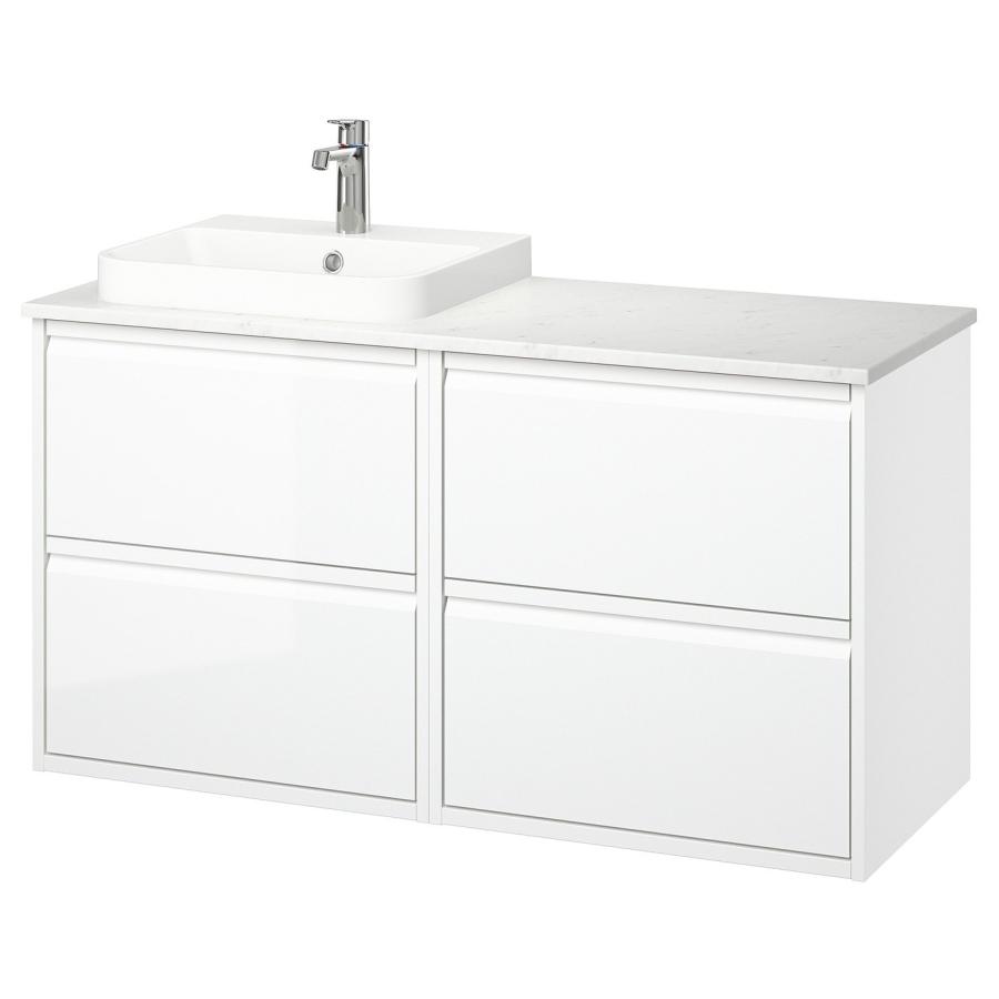 [IKEA/イケア/通販]ANGSJON エングショーン / BACKSJON バックショーン 洗面台/洗面ボウル/水栓, ハイグロス ホワイト/ホワイト 大理石調, 122x49x71 cm[8](8957 | 