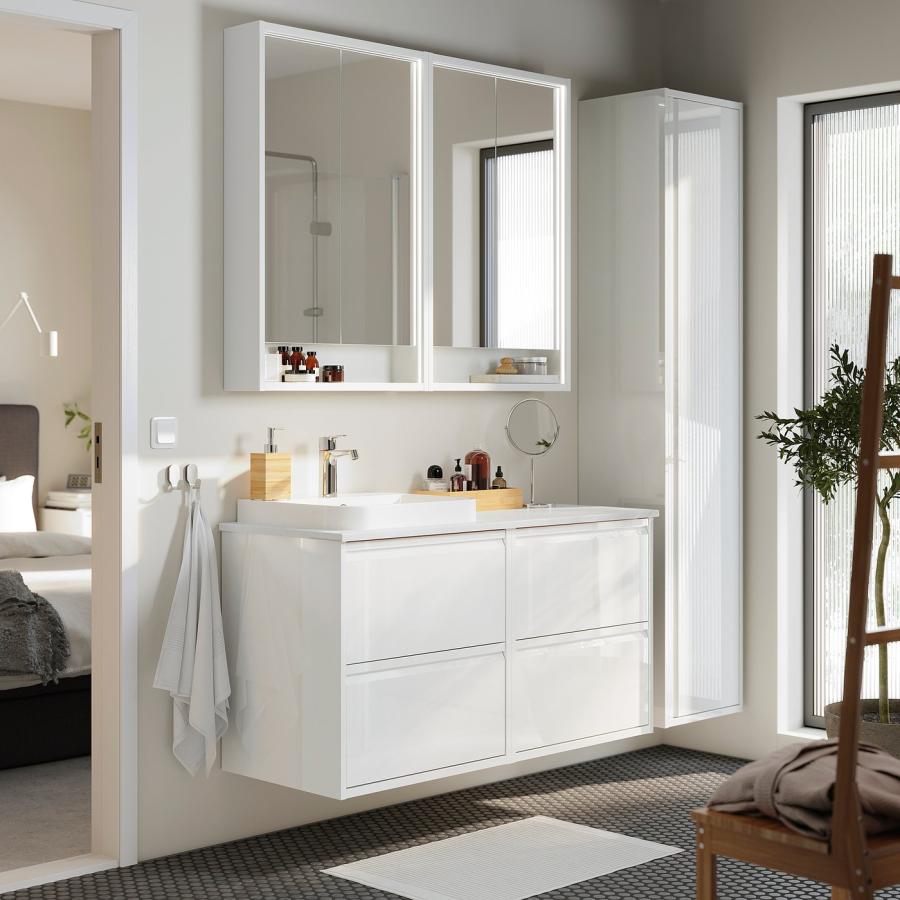[IKEA/イケア/通販]ANGSJON エングショーン / BACKSJON バックショーン 洗面台/洗面ボウル/水栓, ハイグロス ホワイト/ホワイト 大理石調, 122x49x71 cm[8](8957 |  | 01