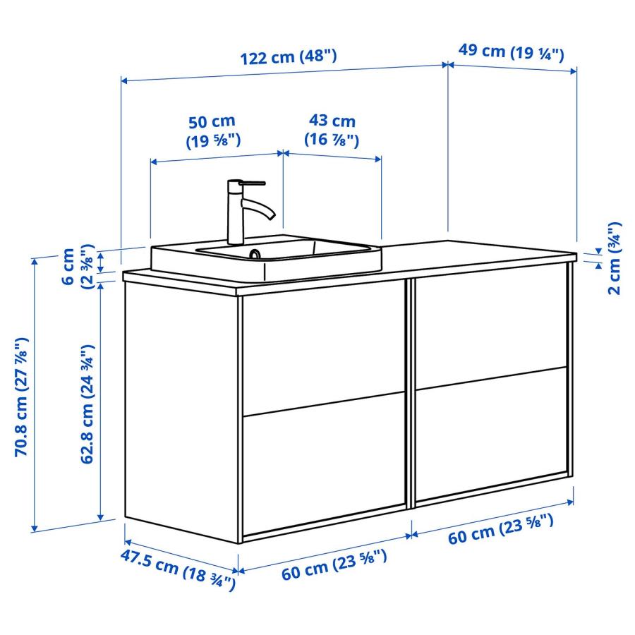 [IKEA/イケア/通販]ANGSJON エングショーン / BACKSJON バックショーン 洗面台/洗面ボウル/水栓, ハイグロス ホワイト/ホワイト 大理石調, 122x49x71 cm[8](8957 |  | 02