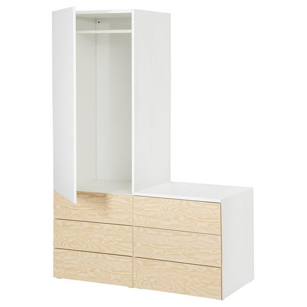[IKEA/イケア/通販]PLATSA プラッツァワードローブ 扉1枚+引き出し6段付き, ホワイト カールボーデン/パイン調（強） FONNES/フォッネス ホワイト,120x57x181 cm | 