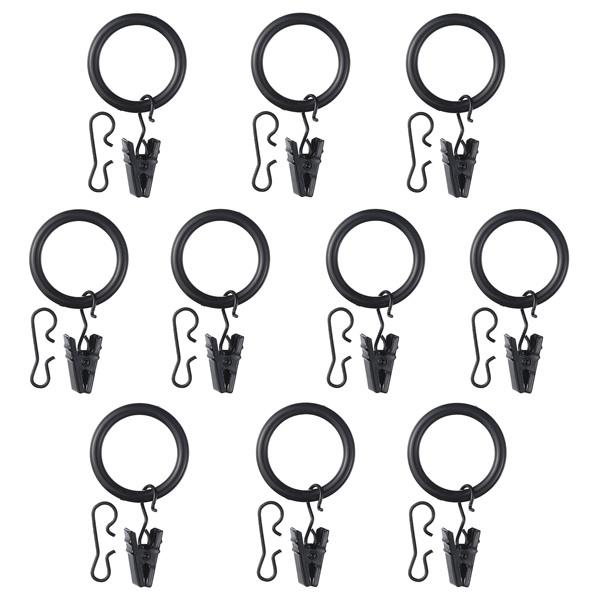 【IKEA/イケア/通販】SYRLIG スィールリグ カーテンリング クリップ＆フック付き, ブラック,…[A](90217241) | 