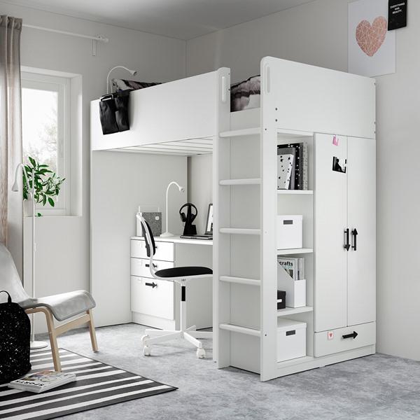 【IKEA/イケア/通販】SMASTAD スモースタード ロフトベッド, ホワイト ホワイト/デスク付き 引き出し4段付き,…[17](09435480) |  | 02