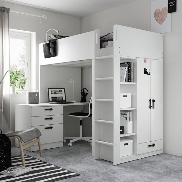 【IKEA/イケア/通販】SMASTAD スモースタード ロフトベッド, ホワイト ホワイト/デスク付き 引き出し4段付き,…[17](09435480) |  | 03