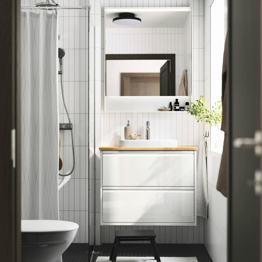 [IKEA/イケア/通販]ANGSJON エングショーン / BACKSJON バックショーン 洗面台 引き出し付き/洗面ボウル/水栓, ハイグロス ホワイト/竹, 82x49x71 cm[6](0952018 |  | 01
