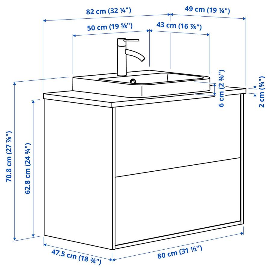 [IKEA/イケア/通販]ANGSJON エングショーン / BACKSJON バックショーン 洗面台 引き出し付き/洗面ボウル/水栓, ハイグロス ホワイト/竹, 82x49x71 cm[6](0952018 |  | 06