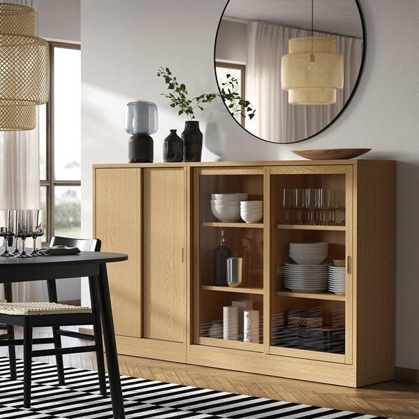[IKEA/イケア/通販]TONSTAD トンスタード収納コンビネーション 引き戸付, オーク材突き板/クリアガラ……[4](9570246) |  | 01