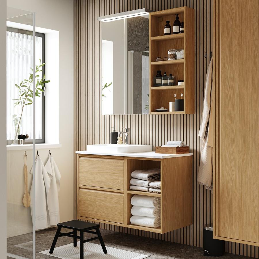 [IKEA/イケア/通販]ANGSJON エングショーン / BACKSJON バックショーン 洗面台/洗面ボウル/水栓, オーク調/ホワイト 大理石調, 102x49x71 cm[7](99562299) |  | 01
