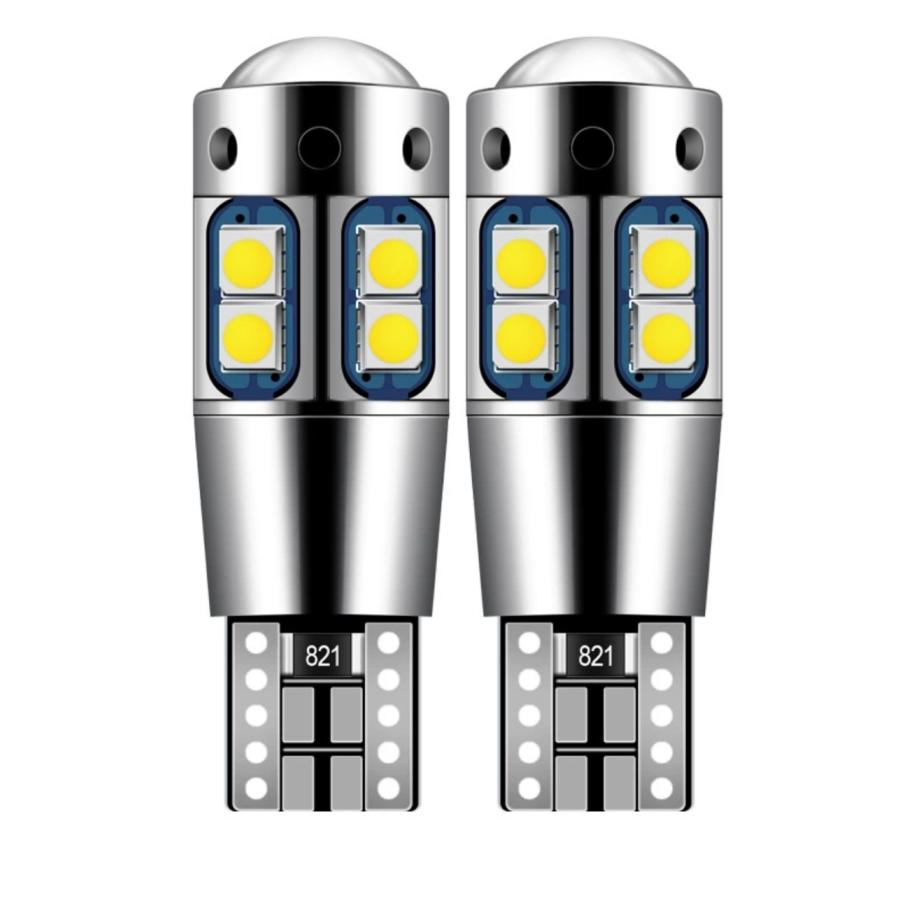 T10 LED 爆光 12V 24V ポジションランプ ルームランプ CANBUS キャンセラー内蔵 無極性 レンズ付き 3030 SMD 10連 2.4W 4個入 長寿命 ホワイト 1年保証｜wecar｜05