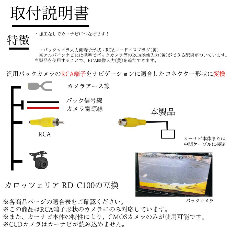 楽ナビLite AVIC-MRZ99 バックカメラ カロッツェリア RD-C100の互換