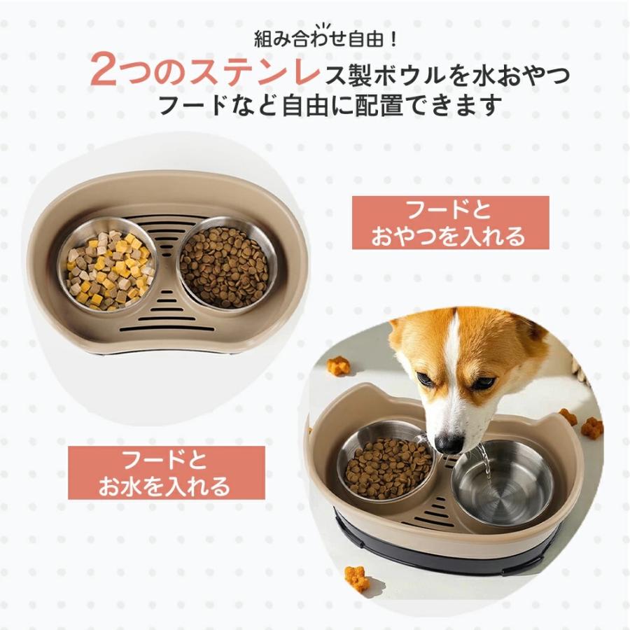 木製スタンド付き ステンレスペット食器 猫・小型犬用 ダブルボウル ペット用食器 犬食器 猫食器 ダブルボウル ステンレス食器 ペット