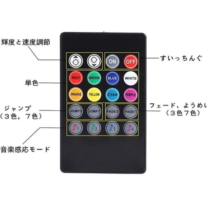 高輝度 RGB ledテープライト USB式 防水テープライト 全8色に切替 カー