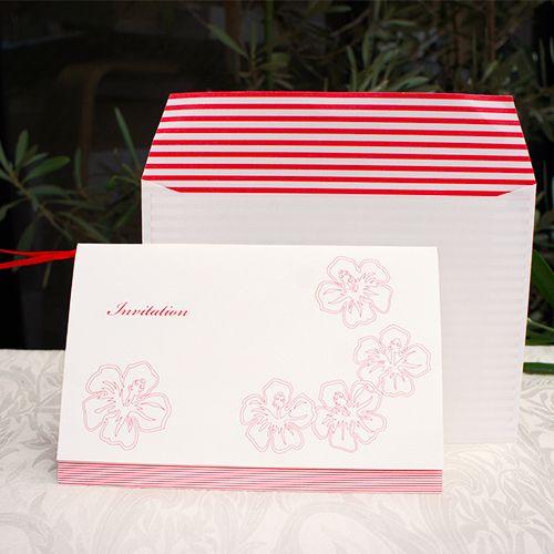 ハワイアン　招待状　ハイビスカス　レッド　10部セット |  | 02