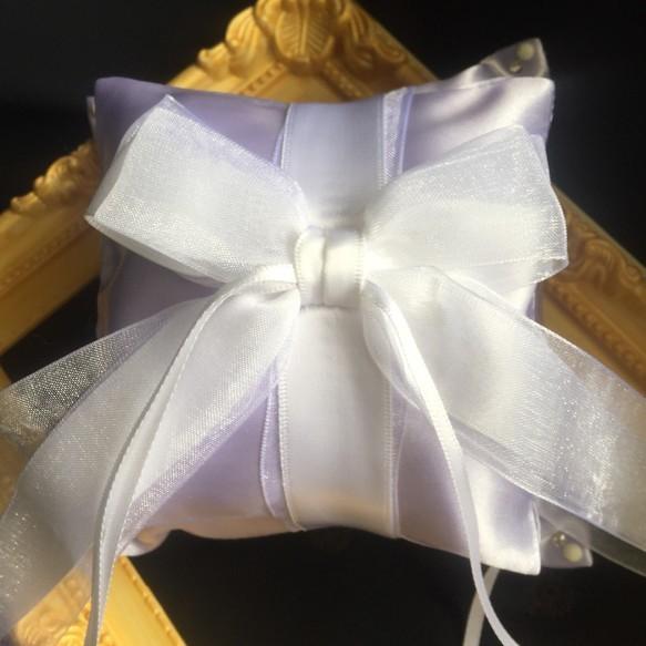 完成品リングピロー【ラベンダーパープル】ウェディング結婚式オーガンジー 上品 サテンリボン|weddingmomo-noha|02