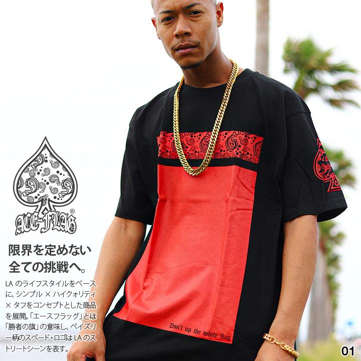 Ace Flag Tシャツ 半袖 大きいサイズ エースフラッグ かっこいい 袖ロゴ スペード ペイズリー 柄 バンダナ柄 ボックスロゴ ヒップホップ ダンス ストリート系 本格派大人のb系xl 零zero 通販 Yahoo ショッピング