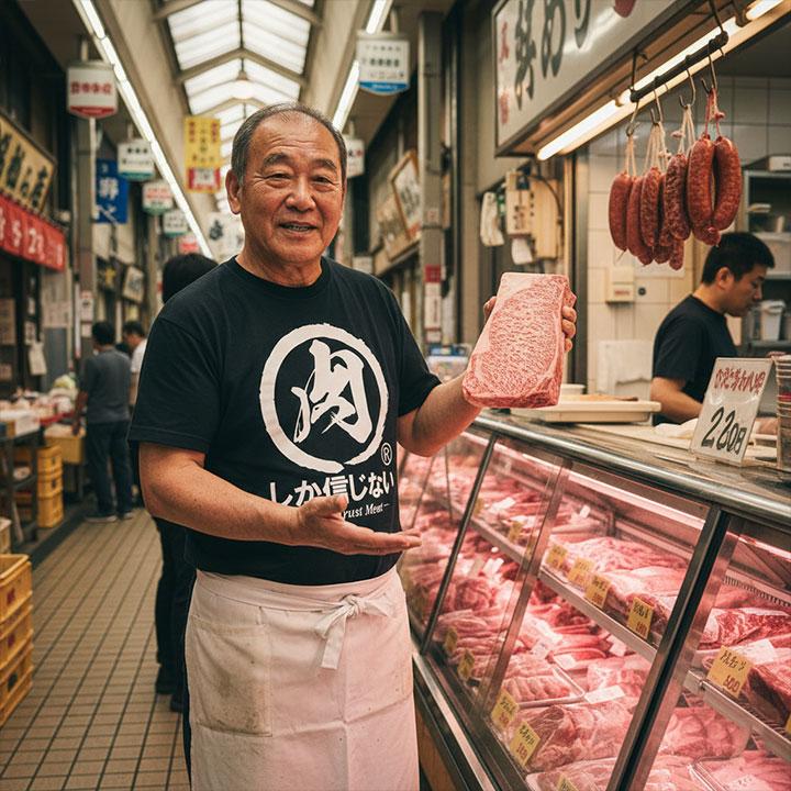肉しか信じない Tシャツ 半袖 大きいサイズ 和柄 漢字 肉 お肉 ロゴ