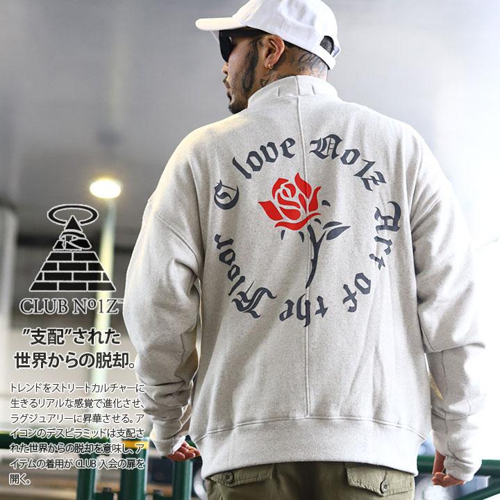 Club No1z トレーナー ブランド スケボー 長袖 スウェット 裏起毛 大きいサイズ クラブノイズ 花柄 薔薇 ロゴ ビッグシルエット 袖ロゴ 安全