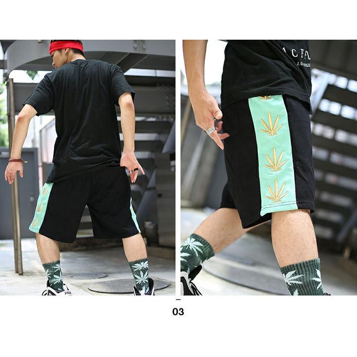 エースフラッグ Aceflag ハーフパンツ メンズ レディース ショートパンツ 半ズボン かっこいい スウェット ライン ヘンプ マリファナ刺繍 黒 大きいサイズ 本格派大人のb系xlダンス通販 通販 Yahoo ショッピング