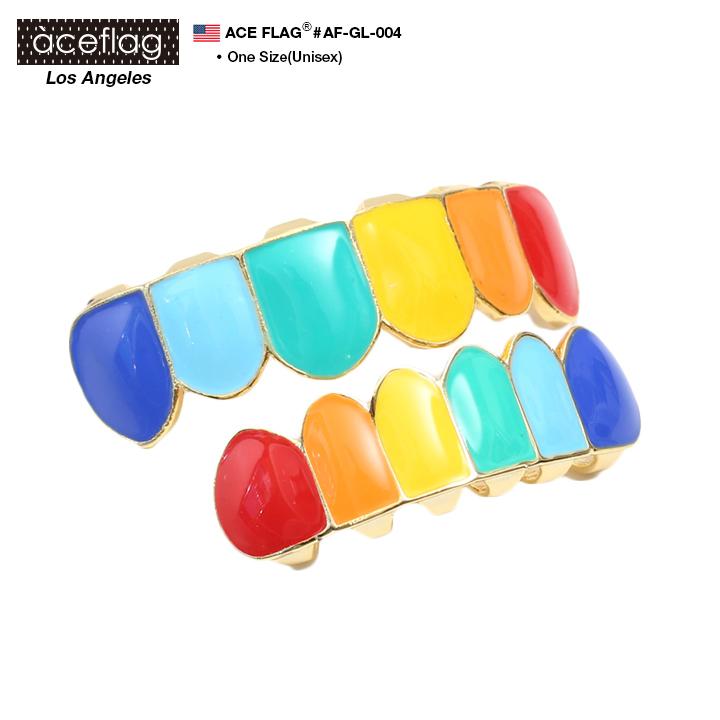 エースフラッグ Aceflag 着ける金歯 カスタム グリル グリルズ キャップ式 差し歯アクセサリー 上下セット 虹色 メンズ カラフル B系 ヒップホップ ファッション 本格派大人のb系xlダンス通販 通販 Yahoo ショッピング