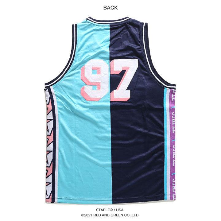 Staple ノースリーブ 大きいサイズ ステイプル バスケットシャツ バスケシャツ タンクトップ かっこいい 切替 バイカラー 刺繍 ワッペン 背番号 ナンバー 本格派大人のb系xlダンス通販 通販 Yahoo ショッピング
