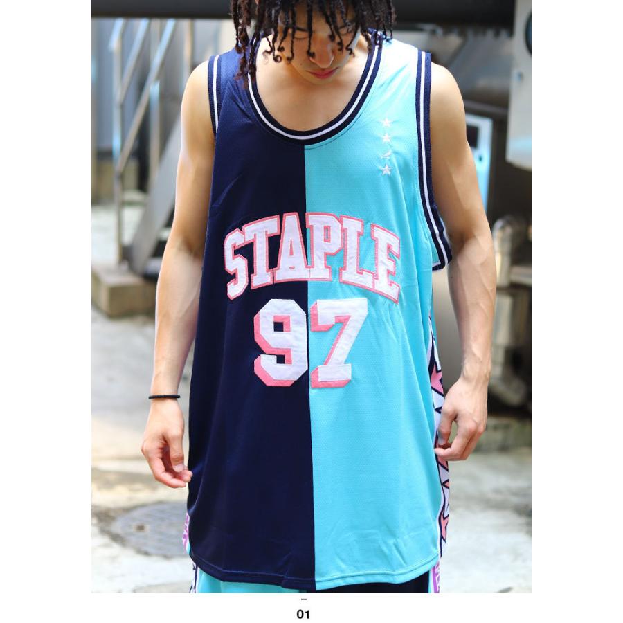 Staple ノースリーブ 大きいサイズ ステイプル バスケットシャツ バスケシャツ タンクトップ かっこいい 切替 バイカラー 刺繍 ワッペン 背番号 ナンバー 本格派大人のb系xl 零zero 通販 Yahoo ショッピング
