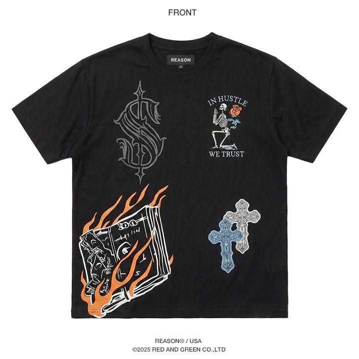 REASON Tシャツ 半袖 大きいサイズ リーズン 総柄 バロック 西海岸系
