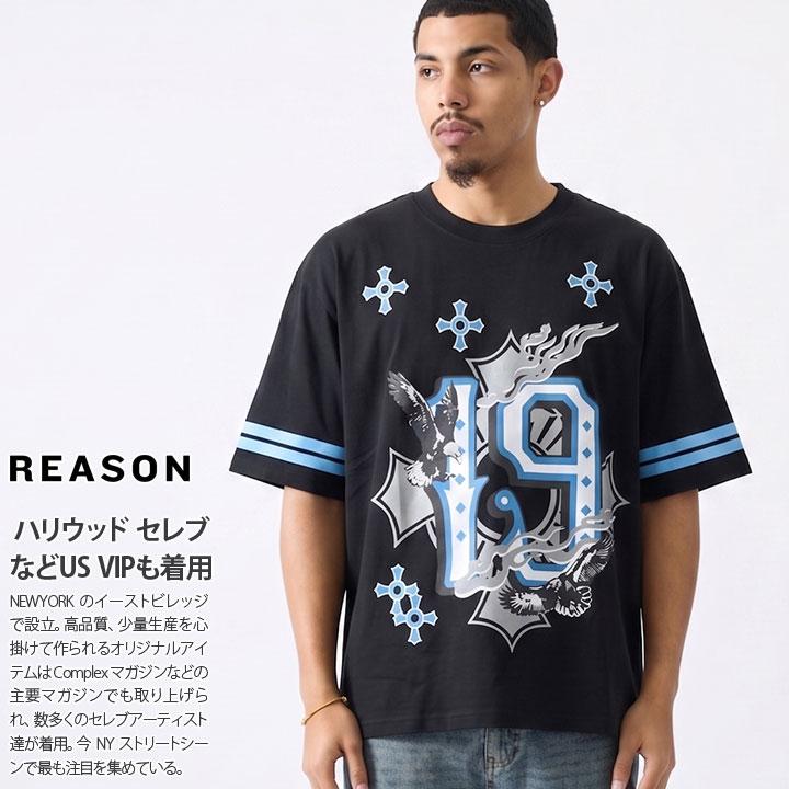 REASON Tシャツ 半袖 大きいサイズ リーズン 総柄 バロック 刺繍
