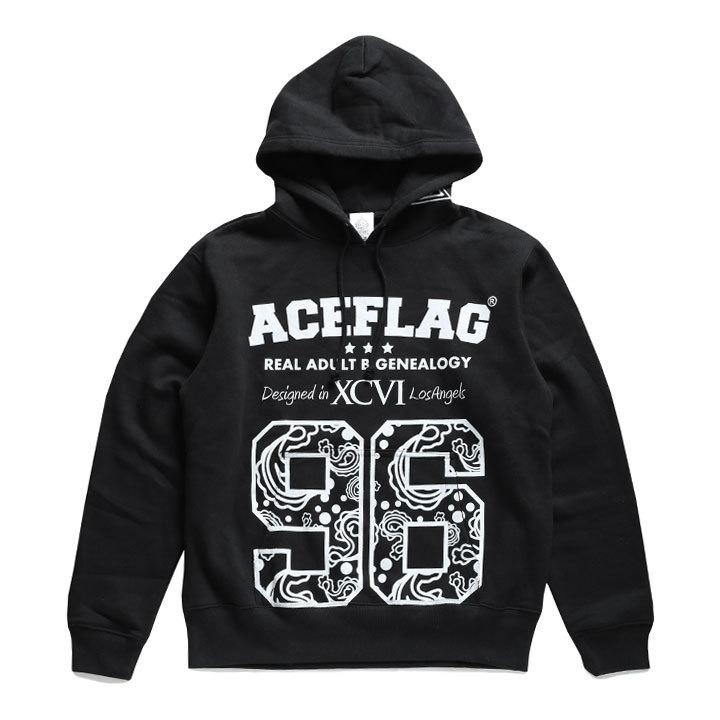 即納 【SALE】 エースフラッグ ACEFLAG パーカー ペイズリー柄 ACEFLAG ACE FLAG パーカー ブランド スケボー 長袖 スウェット
