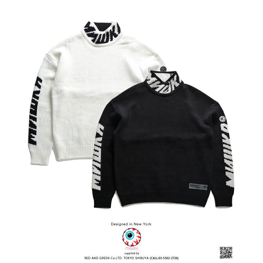 正規販売代理店 ミシカ Mishka セーター ローゲージニット モックネック 長袖 春 大きいサイズ かっこいい おしゃれ 袖ロゴ 刺繍 目玉 キャラクター ビッグシルエット 本格派大人のb系xlダンス通販 通販 Yahoo ショッピング 枚数限定 Gestion