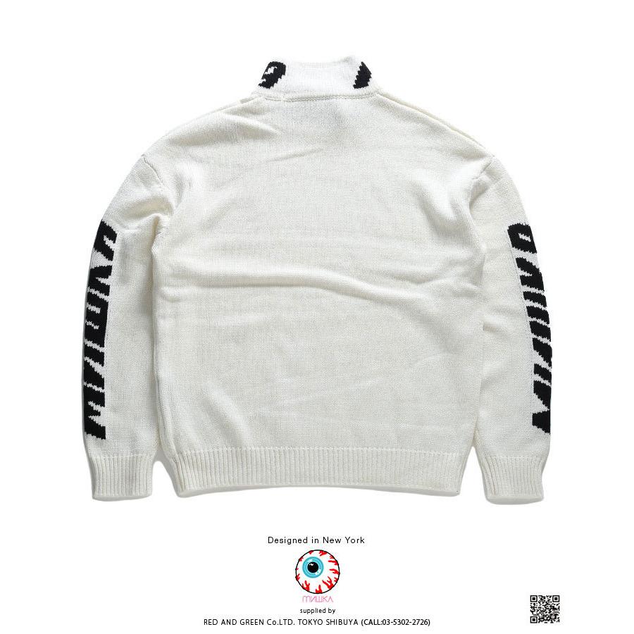 正規販売代理店 ミシカ Mishka セーター ローゲージニット モックネック 長袖 春 大きいサイズ かっこいい おしゃれ 袖ロゴ 刺繍 目玉 キャラクター ビッグシルエット 本格派大人のb系xlダンス通販 通販 Yahoo ショッピング 枚数限定 Gestion