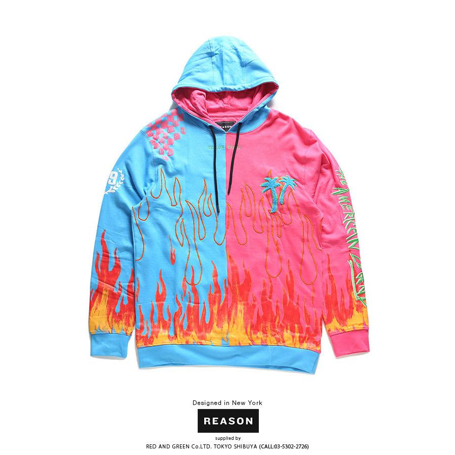 リーズン Reason パーカー 長袖 大きいサイズ かっこいい おしゃれ 袖ロゴ ファイヤーパターン スカル ヤシの木 刺繍 総柄 ビッグシルエット 本格派大人のb系xlダンス通販 通販 Yahoo ショッピング