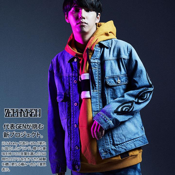 全日本送料無料 ゼファレン B系 ヒップホップ ストリート系のメンズ レディース対応アウター Zephyren ペイント 十字架 袖ロゴ おしゃれ かっこいい 大きいサイズ ジージャン Gジャン デニムjkt 長袖 アウター デニムジャケット ジャケット