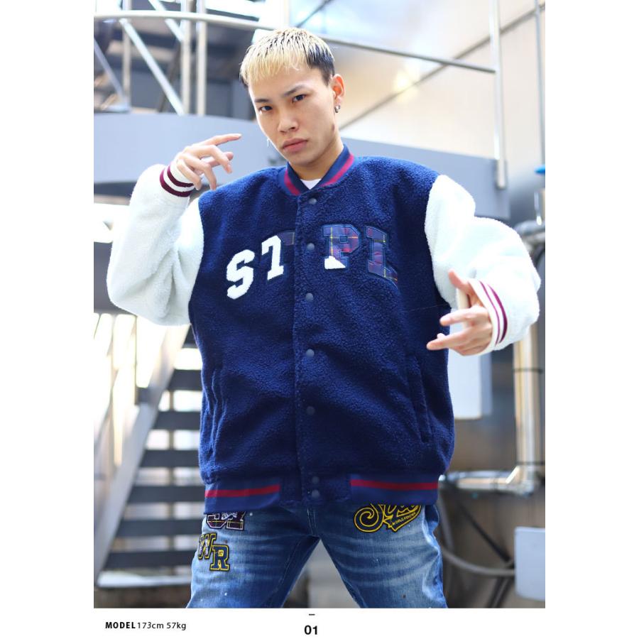 ステイプル Staple アウター ボアフリースジャケット スタジャン 防寒 長袖 大きいサイズ かっこいい おしゃれ 切替 ワッペン ビッグシルエット 本格派大人のb系xlダンス通販 通販 Yahoo ショッピング