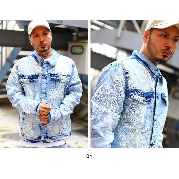 REASON アウター 冬 長袖 Gジャン デニムジャケット メンズ 春秋冬用 インディゴライトブルー 大きいサイズ リーズン ジージャン ライトアウター おしゃれ かっこいい 総柄 ペイズリー柄 ウォッシュ b系 ヒップホップ ファッション ストリート系 ハイ ブランド 服 21秋冬 DN1 REASON アウター 秋 長袖 Gジャン デニムジャケット 大きいサイズ