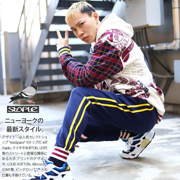 ステイプル Staple スウェットパンツ 裏起毛 イージーパンツ ロングパンツ 長ズボン 大きいサイズ かっこいい おしゃれ ラインパンツ ワッペン 刺繍 切替 ー品販売