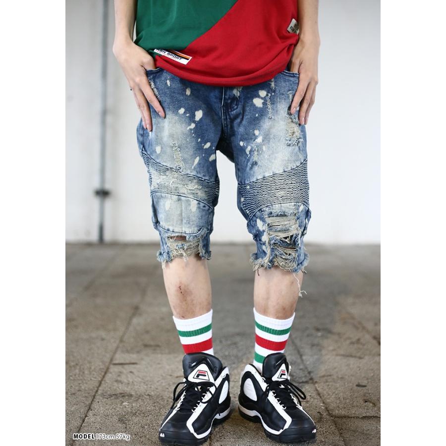 リーズン Reason ハーフパンツ デニム ジーンズ ジーパン バイカーズパンツ Gパン ショーツ 半ズボン メンズ かっこいい おしゃれ ストレッチ ダメージ 色落ち 本格派大人のb系xlダンス通販 通販 Yahoo ショッピング