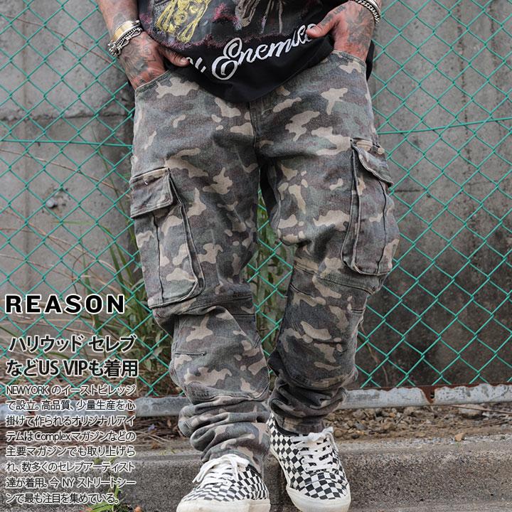 REASON カーゴパンツ ストレッチパンツ ミリタリーパンツ 伸縮 スリム