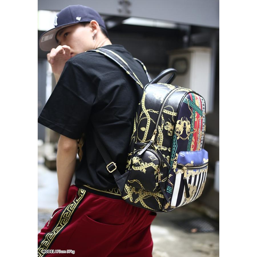 リーズン Reason バックパック リュック Bag メンズ レディース B系 かっこいい おしゃれ 21リットル バロック 彫刻花柄 ゴールドチェーン 金 レザー 革 総柄 本格派大人のb系xlダンス通販 通販 Yahoo ショッピング