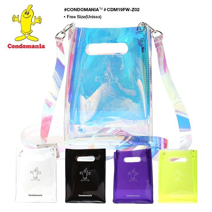 コンドマニア Condomania ショルダーバッグ Bag メンズ レディース オーロラ 透明 スケルトン クリア 渋谷 原宿系 ストリート系 おしゃれ ロゴ コンドーム付き 本格派大人のb系xlダンス通販 通販 Yahoo ショッピング
