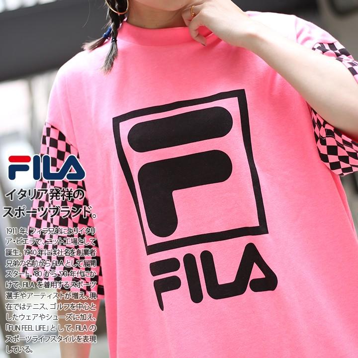 フィラ Fila Tシャツ メンズ レディース 半袖 かっこいい チェッカーフラッグ ブロックチェック 袖プリント ビッグシルエット 蛍光オレンジピンク 大きいサイズ 本格派大人のb系xlダンス通販 通販 Yahoo ショッピング