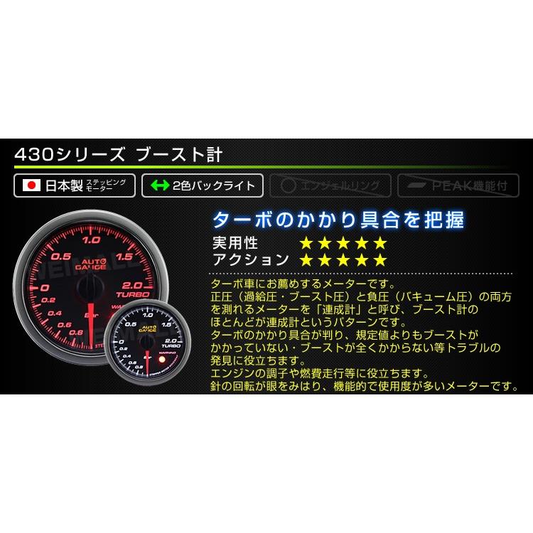 オートゲージ ブースト計 52&Phi; スモークレンズ ホワイト/アンバーLED ワーニング機能付