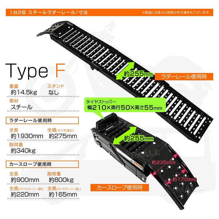 ラダーレール（カースロープ）　スチール製（2セット）中尺 カースロープ スロープ 車 ラダーレール 折りたたみ バイク ラダー
