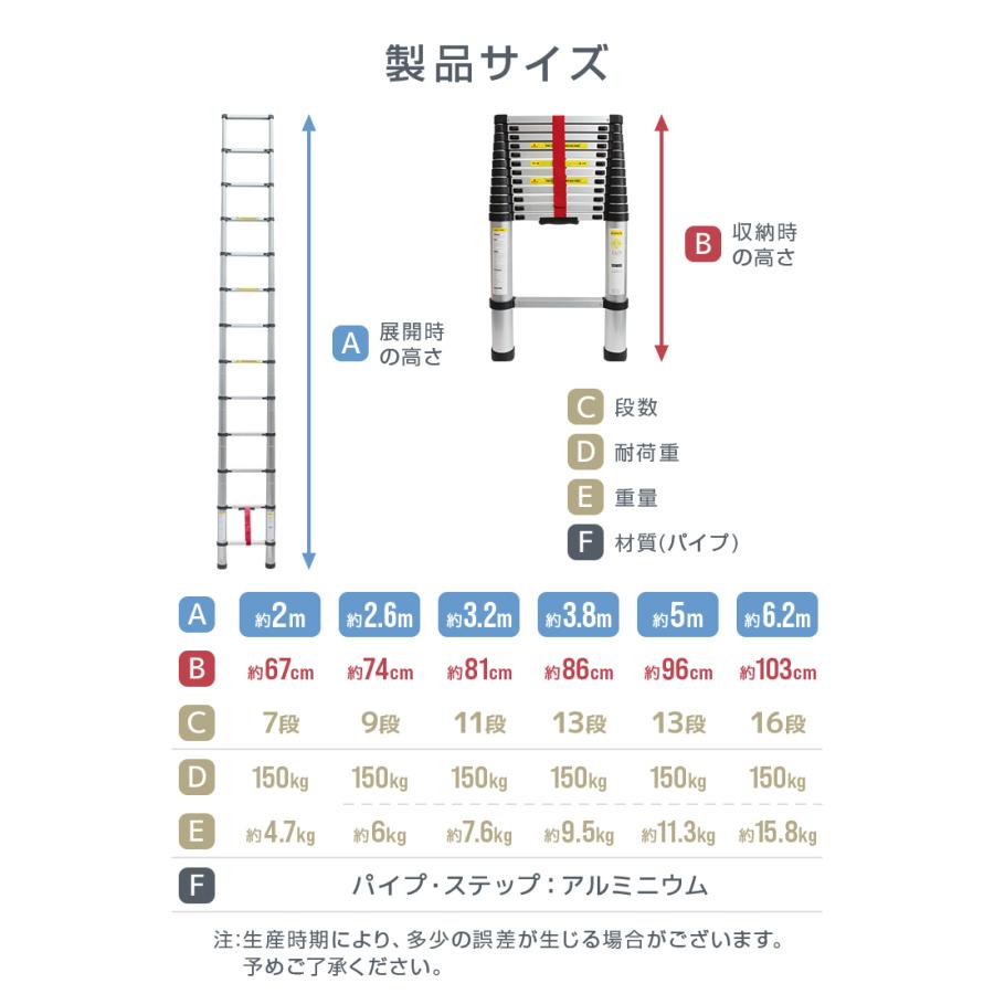 WEIMALL（ウェイモール） はしご アルミ 伸縮 3.8m スライド式 梯子