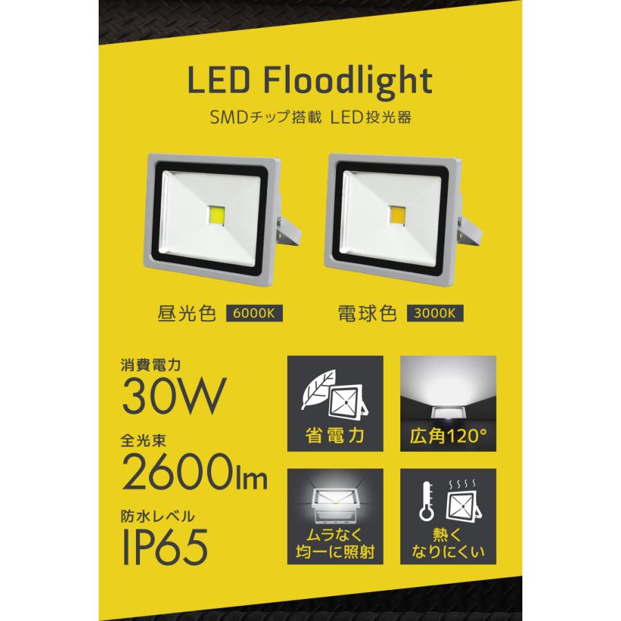 LED投光器 30W 300W相当 防水 LEDライト 作業灯 防犯 ワークライト 看板照明 屋外 ガレージ 昼光色 電球色 12個セット 一年保証 | WEIMALL | 02