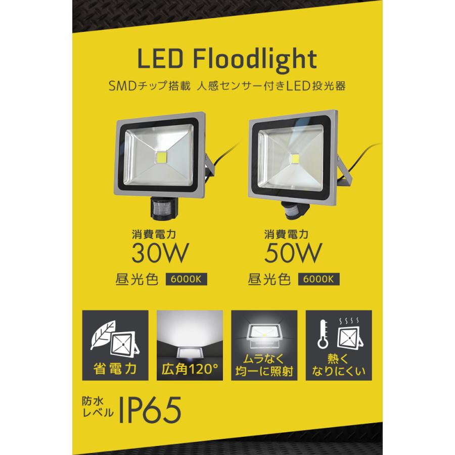 WEIMALL（ウェイモール） LED投光器 人感センサー 50W 500W相当