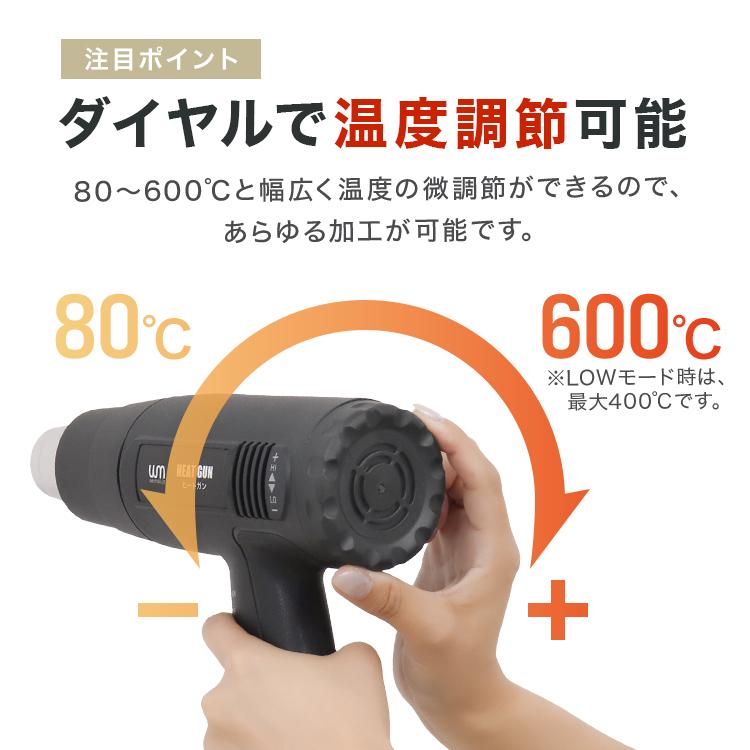 ホットガン ヒートガン 2セット 温度調整機能付き 超強力 1200W 4種類ノズル付き 2段階切替 メンテナンス用品 塗装 シュリンク 包装 工具 乾燥 剥離 WEIMALL | WEIMALL | 03